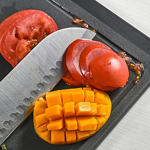 Sosecce Cutting Board Plastic With Juice Grooves And One-Piece Non-Slip Silicone Handles, 14 X 9.5 X 0.4 Inch Kitchen Chopping Board, Dishwasher Safe Bpa Free (Black+Grey) #TOP3