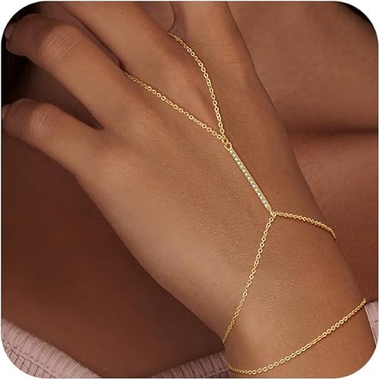 HABIKIP Gold Hand Chain Bracelets for Women,14k Gold Plated