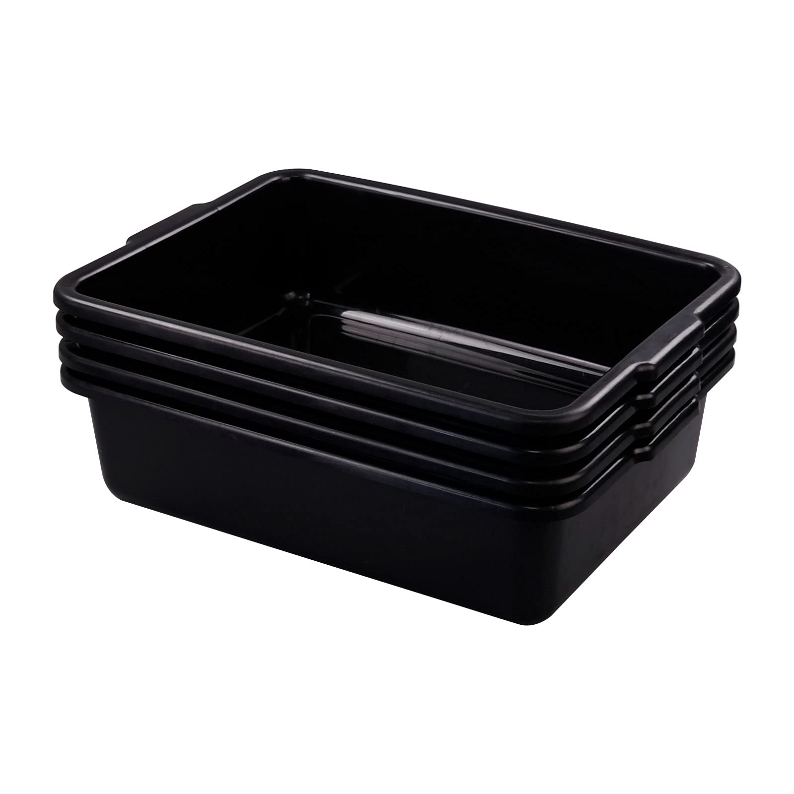 Vareone4 Packs Plastic Rectangular Washing Up Basin, 24 L Large Commercial Storage Tote Tub, Black