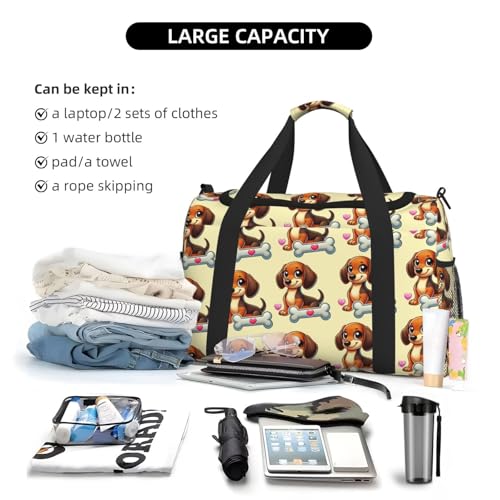 40l Gym Travel Duffel Bag Cute Dachshund Dog Love Carry-On Workout Overnight Backpack3