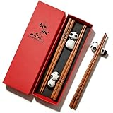 Rpanle 2 Pares Palillos Japoneses, Reutilizables Palillos con 2 Soportes de Cerámica de Panda Chino, para Cocina, Hogar, Hotel Restaurante