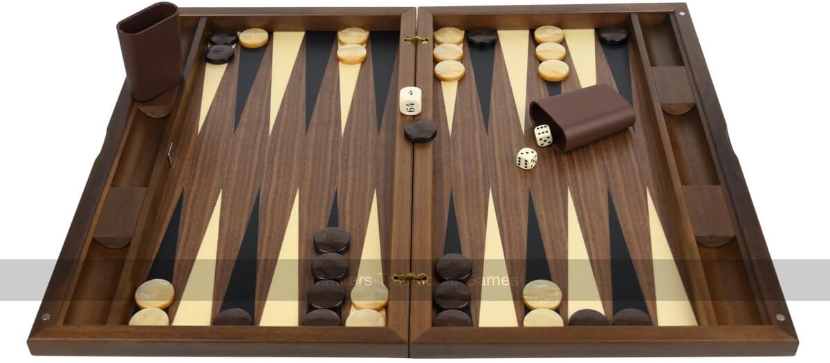 Dal Negro 19inch Wooden Backgammon Set - Luxury Backgammon Set with Decorative Walnut Case with Accessories - Large 19inch Backgammon Board
