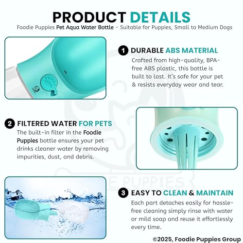 Image of Foodie Puppies Portable Dog Water Bottle - (Aqua Bottle) I Leak-Proof and Lockable Pet Dispenser Cup for Travel, Walking and Hiking (350ml)