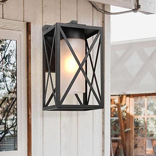 Black Outdoor Light Fixture Wall Mount, Modern Farmhouse Outdoor Wall Lights With Frosted Glass, 1-Light Exterior Porch Light Fixtures For Patio, Yard, Garage, Front Door #TOP4
