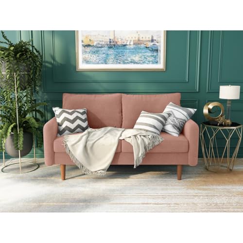 Image of Morrone Velvet Loveseat 2-Seater Sofa, Modern Upholstered Couch for Living Room, Bedroom and Office, Plush Cushion Accent Seating Furniture (Pink, 2 Seater)