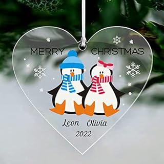 Personalised Christmas Baubles Christmas Tree Decorations Custom 2022 Xmas Family Tree Bauble UV Print Acrylic Xmas Hanging Ornaments Tree Bauble Decoration (Heart Family of 4)