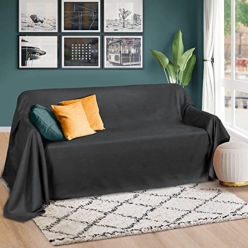 Beautissu Tagesdecke 210x280 cm Überwurfdecken für Sofa Romantica Wildleder-Optik Überwurf Bettabdeckung Tagesdecken Bettüberwurf & Sofaüberwurf Decke Sofa Überwurfdecke Bett Tagesdecke Anthrazit