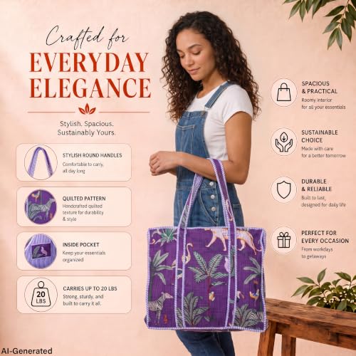 Image of 100% Cotton Jungle Print Shoulder Bag Tote Bag Women Reversible Shopping Bag and Grocery Bags Stylish Travel Bag Gift for Her
