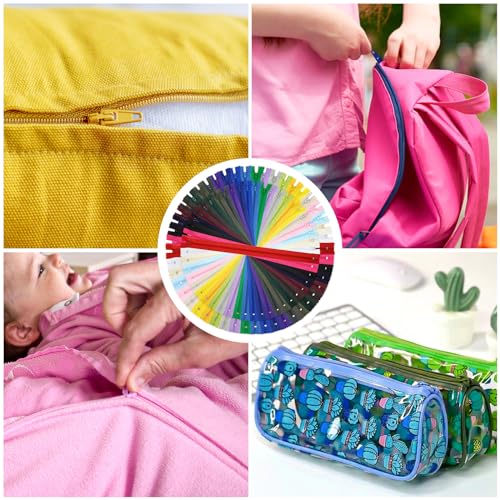 Image of Zippers for Sewing, DOITEM Nylon Coil Zippers, 48 pcs 30 cm /12 Inch and 20 cm /8 Inch Multicolor Nylon Coil Zips for Sewing and Crafts 24 Colors