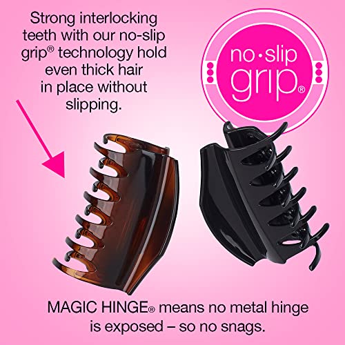 Scunci By Conair No-Slip Grip Hair Claw Clips, Magic Hinge Claw Hair Clip In Brown And Black, All Day Hold, Packaging May Vary, Pack Of 2 #TOP2
