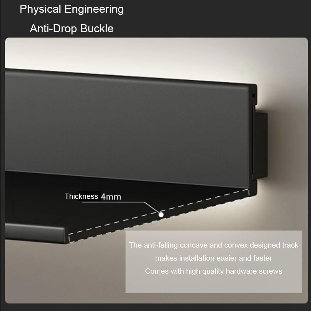 Mensole Da Parete Sospese Con Luce A Led, Mensole Illuminate Montate In Metallo Per Bancone Bar E Bagno, Mensole Portaoggetti Che Emettono Luce Per L'arredamento Della Casa(Size:120x23cm,Color:Nero)