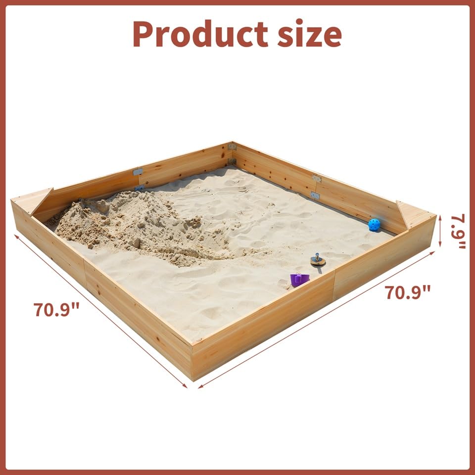 LILYPELLE Kids Sand Box, 2 in 1 Outdoor Wood Sandbox with Cover, 70.9