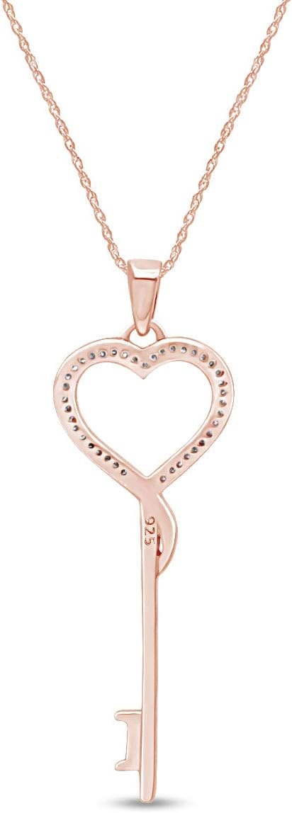 Jewel Zone US 0.1 Ct Natural Diamond Heart Key Pendant Necklace in 14K Gold Over Sterling Silver - Image 3