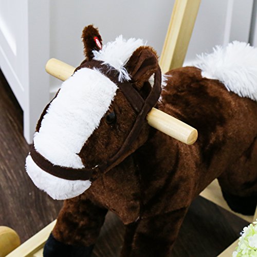 Peach Tree Kids Plush Toy Rocking Horse Walking Toddler Riding Toy Animal Rocker Pink Pony Ride on Plush with Wheels & Sound, Brown