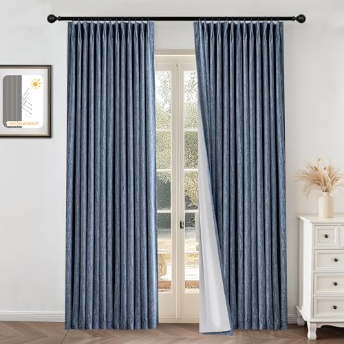 Image of MYSKY HOME Dusty Blue Blackout Curtains 84 inches Long Pinch Pleated Curtains for Living Room Bedroom 100% Room Darkening Black Out Window Drapes with Hooks Back Tab, 40 inch Wide per Panel, 2 Pieces