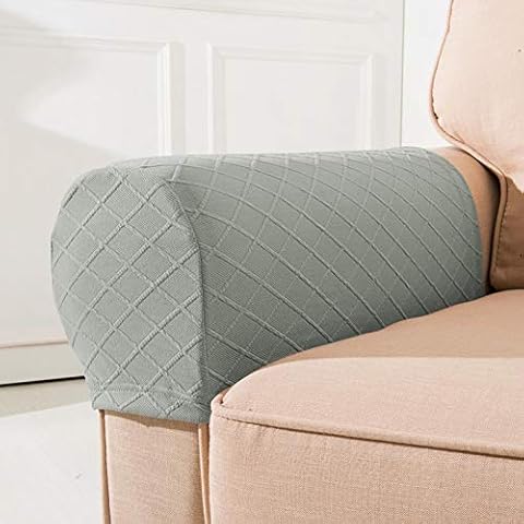 1pair Armrest Chair Covers - Sofa Armrest Cover, Stretch Armchair Couch Arm Rest Cover Anti-Slip Spandex Polyester Sofa Chair Arm Caps Slipcovers for Furniture Protector(Light Grey) Cover