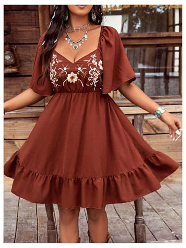 Image of Verdusa Women's Plus Size Western Boho Floral Dress Cowgirl Country Concert Vacation Outfits Flowy Summer Dresses