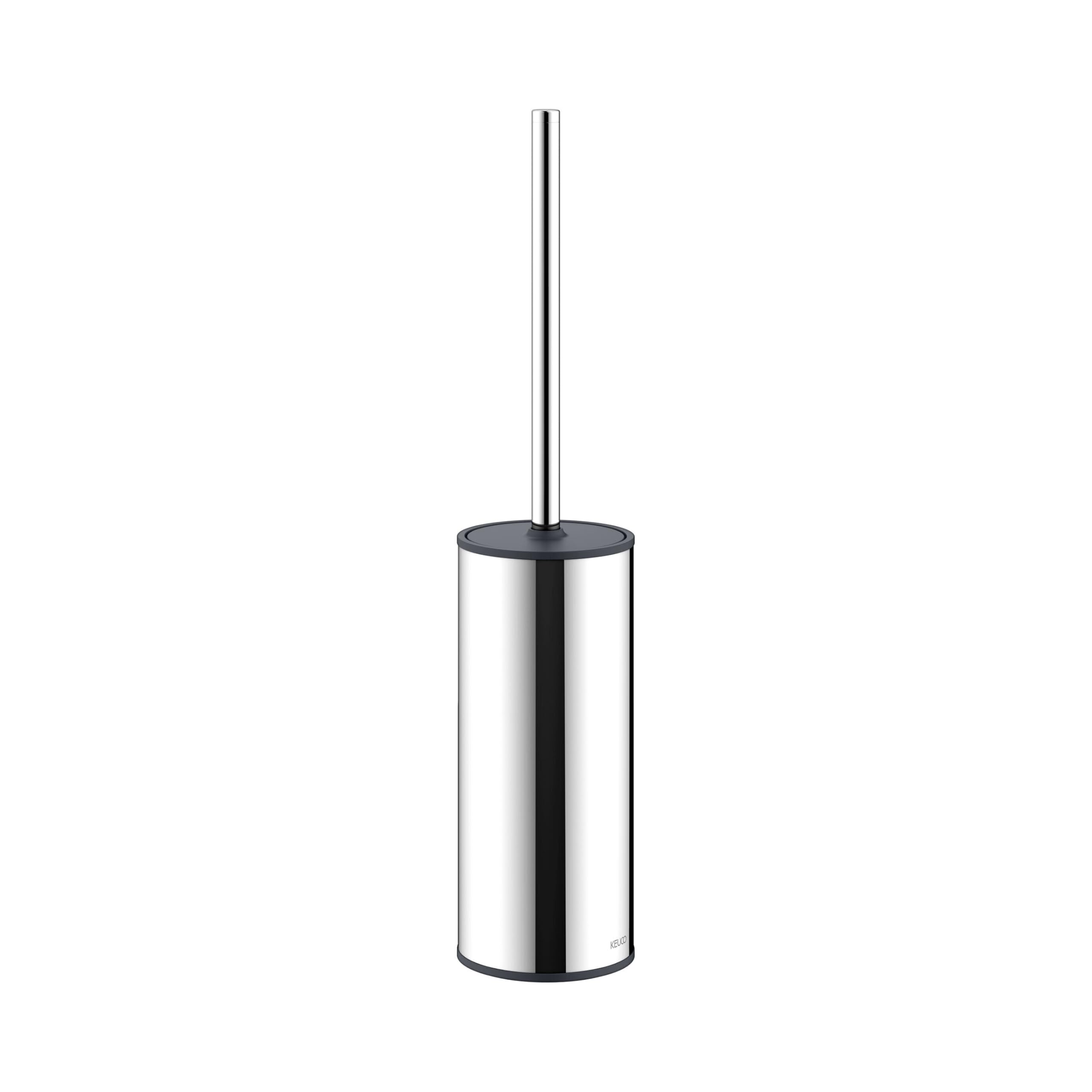 KEUCO Moll Set aus WC-Bürstengarnitur & 4 Bürstenköpfen, Standmodell, Chrom | Bürstengarnitur mit Metallgehäuse und Bürste, Ersatzköpfe schwarz, Bürstenhalter mit Klobürste