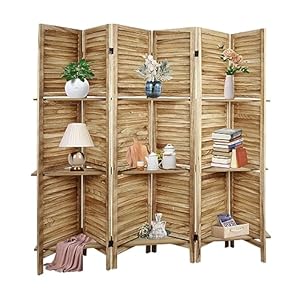 ECOMEX 6 Panel Room Divider, Wood Room Dividers and Folding Privacy Screens with Shelves, 5.6 Ft Tall Freestanding Partial Partition for Bedroom, Office, Restaurant, Study
