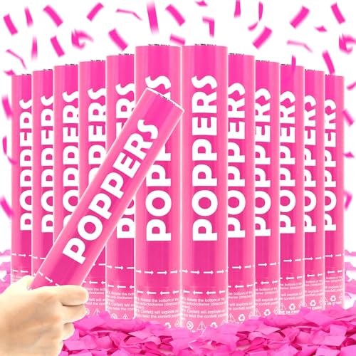 Canon à confettis biodégradables rose de 30,5 cm pour fête paquet de 12 pièces