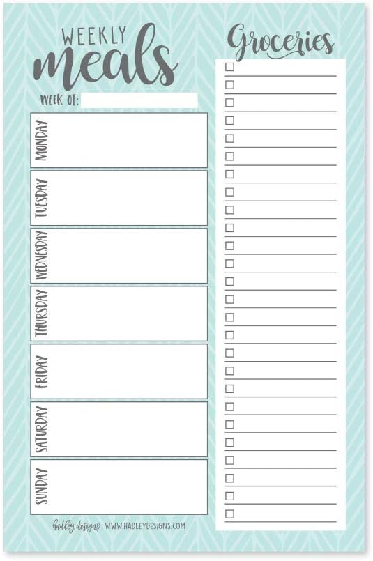 Teal Weekly Meal Planning Calendar Grocery Shopping List Magnet Pad for Fridge, Magnetic Family Pantry Food Menu Board Organizer, Week Diet Prep Planner Tool, Refrigerator What to Eat Dinner Notepad