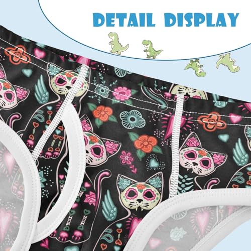 visesunny Boys Potty Training Underwear Sugar Skull Cat Flower Floral Breathe Cotton Briefs Size 2T-8Y for Toddler4