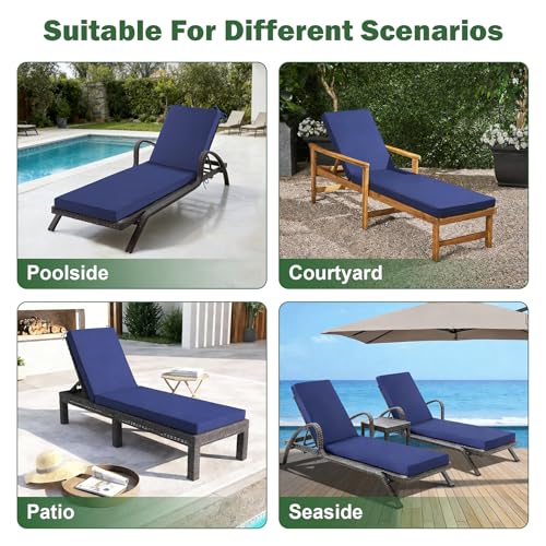 Aegisun Chaise Lounge Cushions Outdoor, 72x 21x 3 Inch Waterproof & Fade-Resistant Lounge Chair Cushion, Outdoor Chaise Cushion with Removable Cover & Ties for Lawn, Patio, Pool & Beach, Navy Blue - image 2