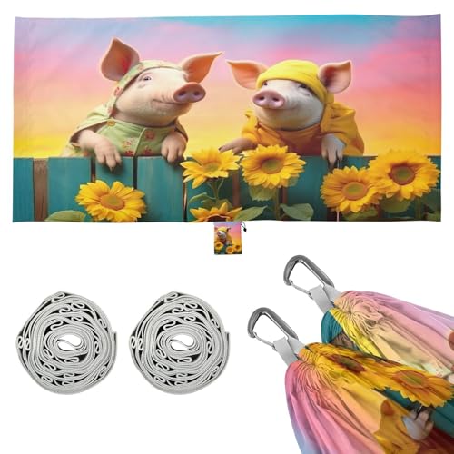 SDMKA Pig with Sunflower Camping Hammock, 330 lbs with 2 Tree Straps, Carry Bag, Single Portable Hammock for Outdoor/Indoor, Hiking, Beach, Backpacking, Travel