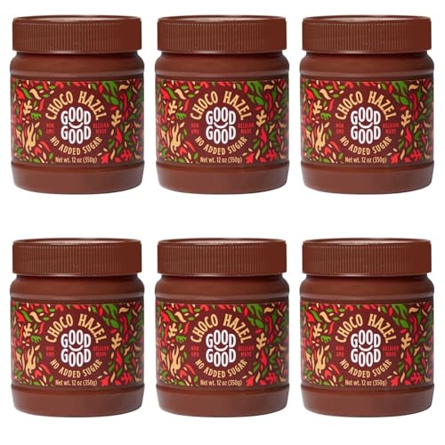 GOOD GOOD Belgian Choco Hazel with Stevia and Maltitol 12 oz (350g) - 6 Pack - No Added Sugar - A healthy and delicious Option For Those Who Love Chocolate Spreads - Gluten Free - Vegetarian Friendly