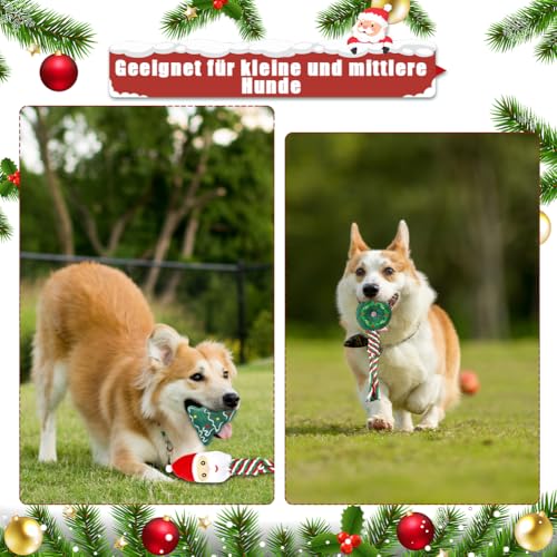 Tyafzzn 4 Stück Hundespielzeug Weihnachten, Hundespielzeug Unzerstörbar, Naturbaumwolle Hundespielzeug, Tolles Hundespielzeug für Geschenke für Hunde