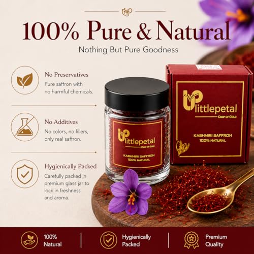 Image of Littlepetal Kashmiri Mongra Saffron 1g | Premium Grade A+ Pure Kesar Threads | Authentic Handpicked Kashmiri Saffron for Milk, Tea, Kahwa, Biryani & Skincare | Luxury Gift Box