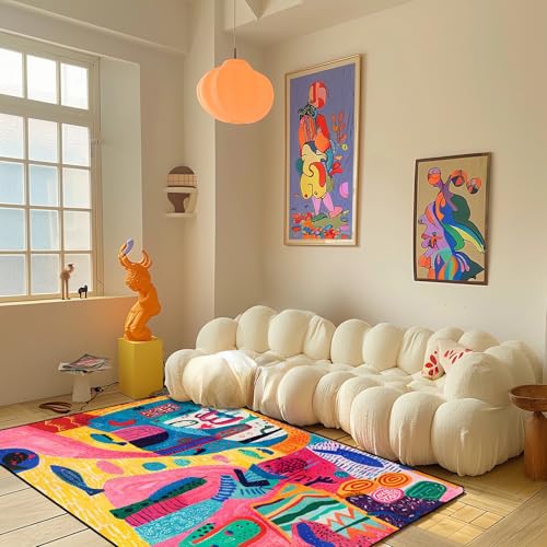 LWQZJ Tapis de Graffiti coloré Tapis Abstrait de Dessin animé Tapis d'impression à Poils Courts Doux Tapis de Porte Lavable antidérapant pour la Maison...