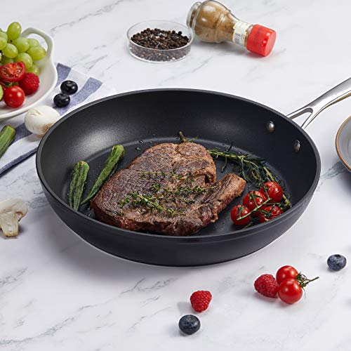 EOE Nonstick Frying Pan - Hard Anodized Aluminum with Anti-Warp Base, Stainless Steel Handle - Nonstick Fry Skillet for Gas, Electric, Induction Cooktops - Dishwasher & Oven-Safe - Black, 8-Inch - Thumbnail 4