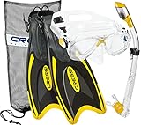 Cressi Italienisches Design Premium gehärtete Glaslinse Scuba Schnorchel Maske, Trockenschnorchel, Palau Lange Verstellbare Schnorchelflosse, Schnorchelset mit Tragetasche für Damen und Herren