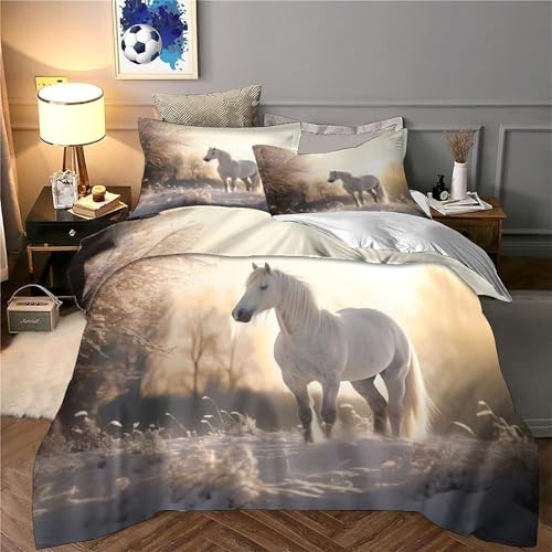 Housse de couette enneigée avec cheval pour déco de chambre d'adolescent