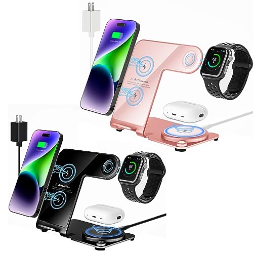 20W 3 in 1 Wireless Charger Station for Apple iPhone/iWatch (Black + Pink)