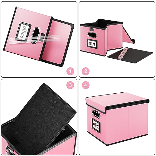 Huolewa Portable Leather File Organizer Boxes with Lids, Office Document Boxes Organizer, Filing Boxes, Decorative Small File Boxes for Hanging Files, File Cabinet for Office/Home - 4 Pack - Thumbnail 7