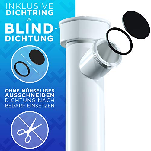 LOBENSWERK Siphon für Küchenspüle mit flexiblem Ablaufschlauch - 100% Wasserdicht - Röhrensiphon mit einem Geräteanschluss + Anschlussdichtungen