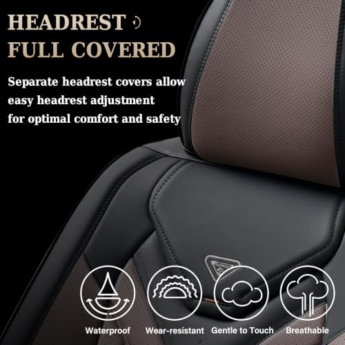 Image of Coverado Seat Covers, Car Seat Covers Front Seats, Leather Seat Covers for Cars, Automotive Seat Covers Car Seat Protector Car Seat Cushion Universal Fit for Most Sedan SUV Pick-up Truck(Black&Coffee)