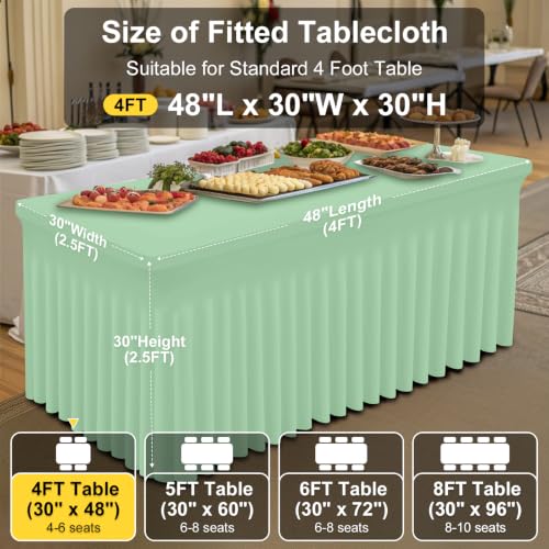 Image of Smiry Spandex Elastic Fitted Table Cloth Skirt for 4FT Rectangle Table | Stretch Washable Table Cloth, Banquet Table Cover for Wedding, Party, Indoor & Trade Shows, (Light Green, 48Lx30Wx30H)