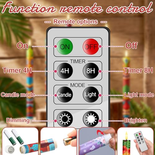 Image of Aurelema 6 Pcs Tribal Tiki Flameless Candles Hawaiian LED Flameless Candle Set Battery Operated Taper Flickering Candles Luau Celebration with Remote for Summer Holiday Tiki Bar Party Table Decor Gift