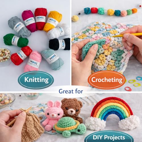 Image of MOOZ Baby Wool Yarn Set - (20g Each) Soft Knitting & Crochet Wool for DIY Craft, Hand Knitting, Crochet Projects & Art Supplies (Pack of 12)