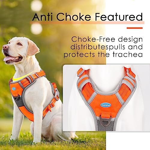 ThinkPet Anti-Zug Hundegeschirr Mit Griff - Leicht Zu Kontrollieren, Verstellbar Ohne Würgen, Reflektierend, Atmungsaktiv Gepolstert (M, Orange)