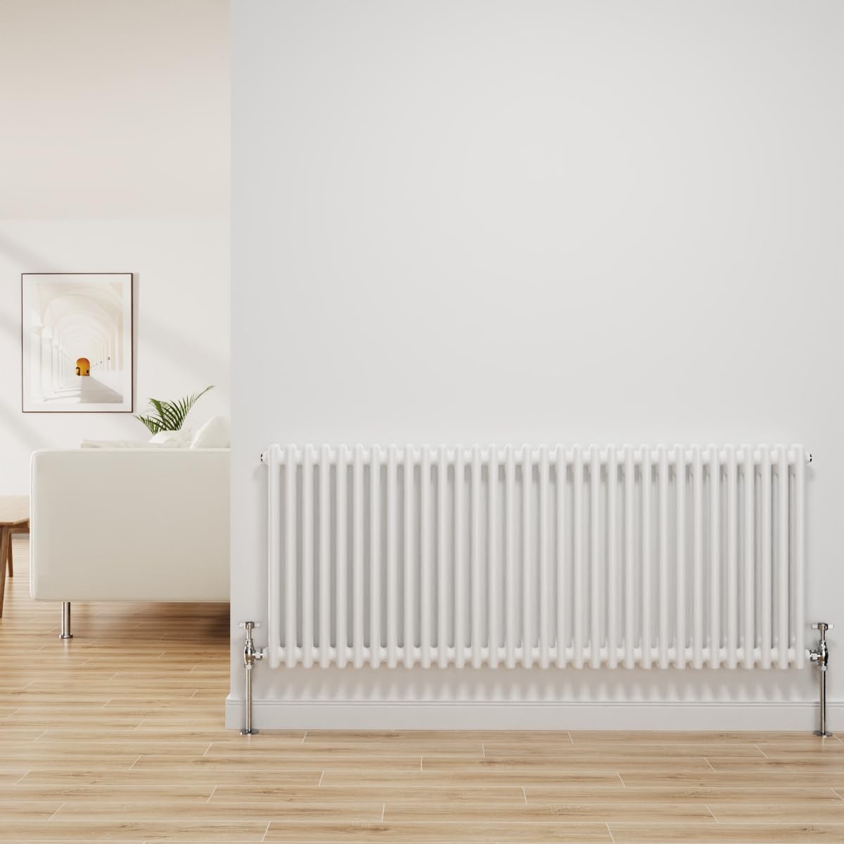 NRG Traditional Radiator Gloss White Cast Iron 2 Column Horizontal Central Heating Bathroom Radiators 600x1460mm