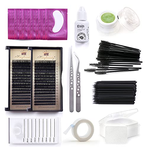 Novani Eyelash Extension Kit For Salon Self Use, Professional Lash Extension Supplies All in One Set, Quick-drying Lash Glue Individual False Eyelashes Lash Tweezers and Tools for Eyelash Extension