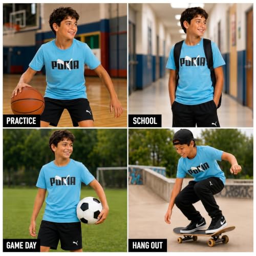 Image of PUMA Boys T-Shirts Athletic Crewneck Short Sleeve Tees (Sizes S-XL) | Soft Breathable Cotton Blend, Comfortable Casual Fit, Great for School, Play & Everyday Wear