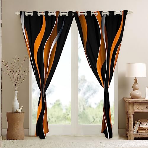 Ombre Striped Blackout Curtains(30%-50%) Orange Black Geometric Stripes Window Curtains for Kids Pastel Gradient Stripes Window Dreapes Swirl Lines Window Treatments W66*L72 - Image 4