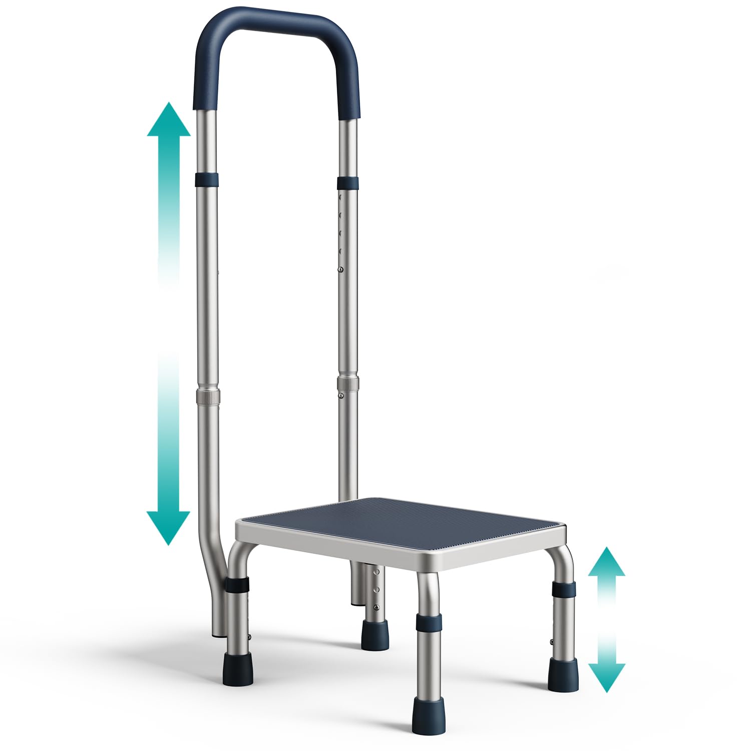 Pelegon Adjustable Step Stool with Handle for Elderly (300LB Capacity) – Bedside Safety Step for High Beds, Height Adjustable Platform & Handle, Non-Slip Stable Frame, Easy Assembly