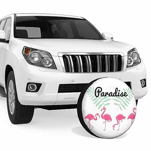 Image of Flamingo Spare Tire Cover 4 Pink Birds and 2 Leaves Art Design Weatherproof Universal Wheel Protectors Camper Tire Covers for Trailer Rv Travel(17 inch)