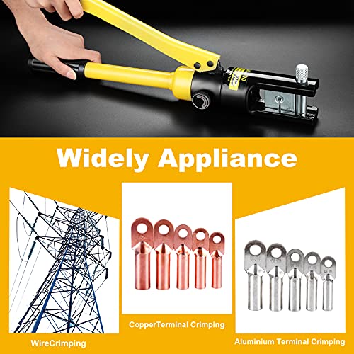 Foto von Faankiton 12 Tonnen Hydraulische Presszange Crimpzange, 8-300 mm² Kabelschuhe Zange Crimpzange, Hydraulische Quetschzange mit 13 Paar Matrizen, Hydraulische Zange für Crimpe